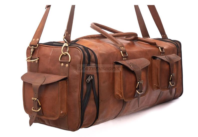 Goat Leather Luggage Bag Travel Luggage Overnights 13 Duffel Bag Unisex 