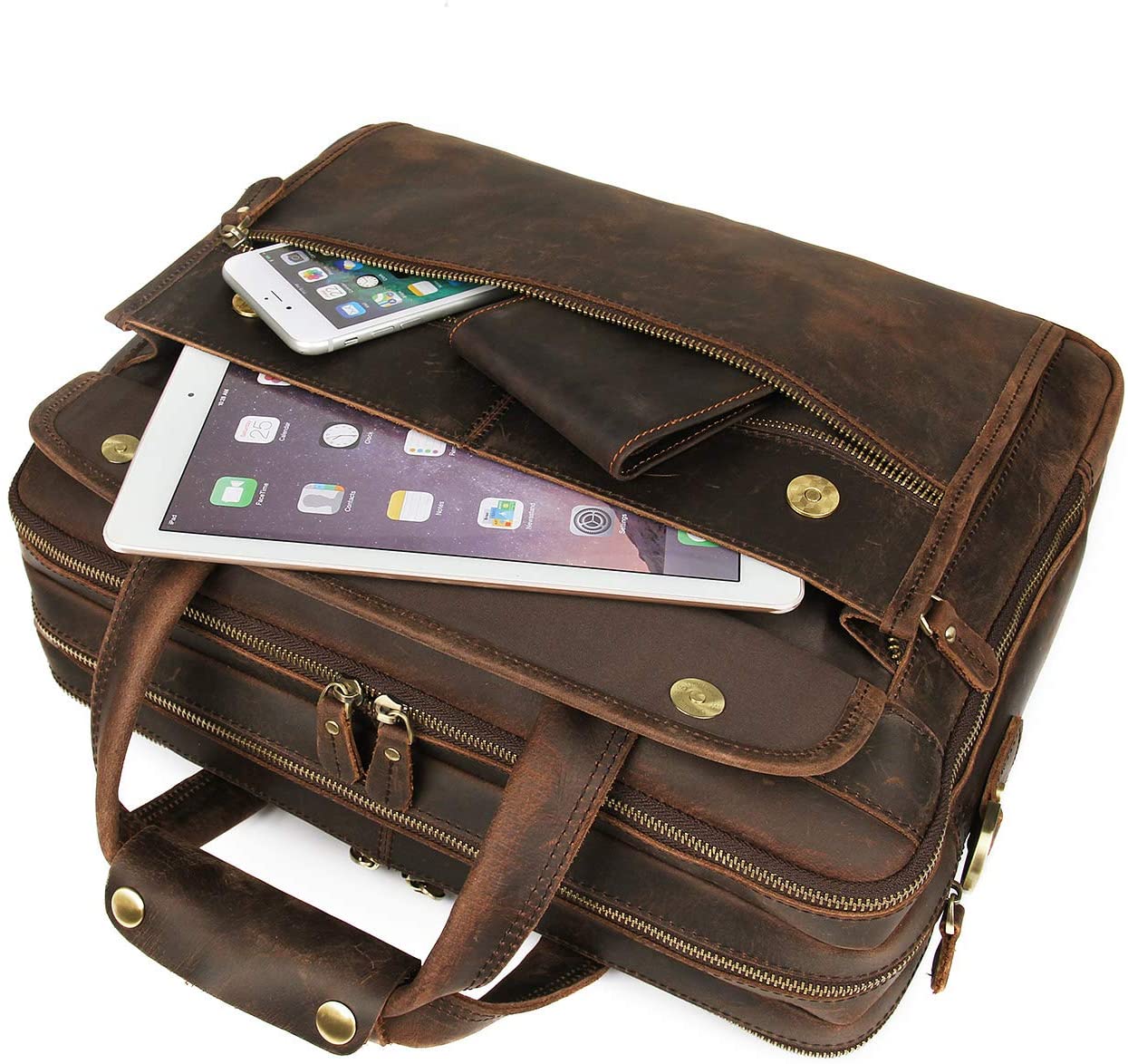 Buffalo Leather Briefcase for Men Business Travel Messenger Bags 
