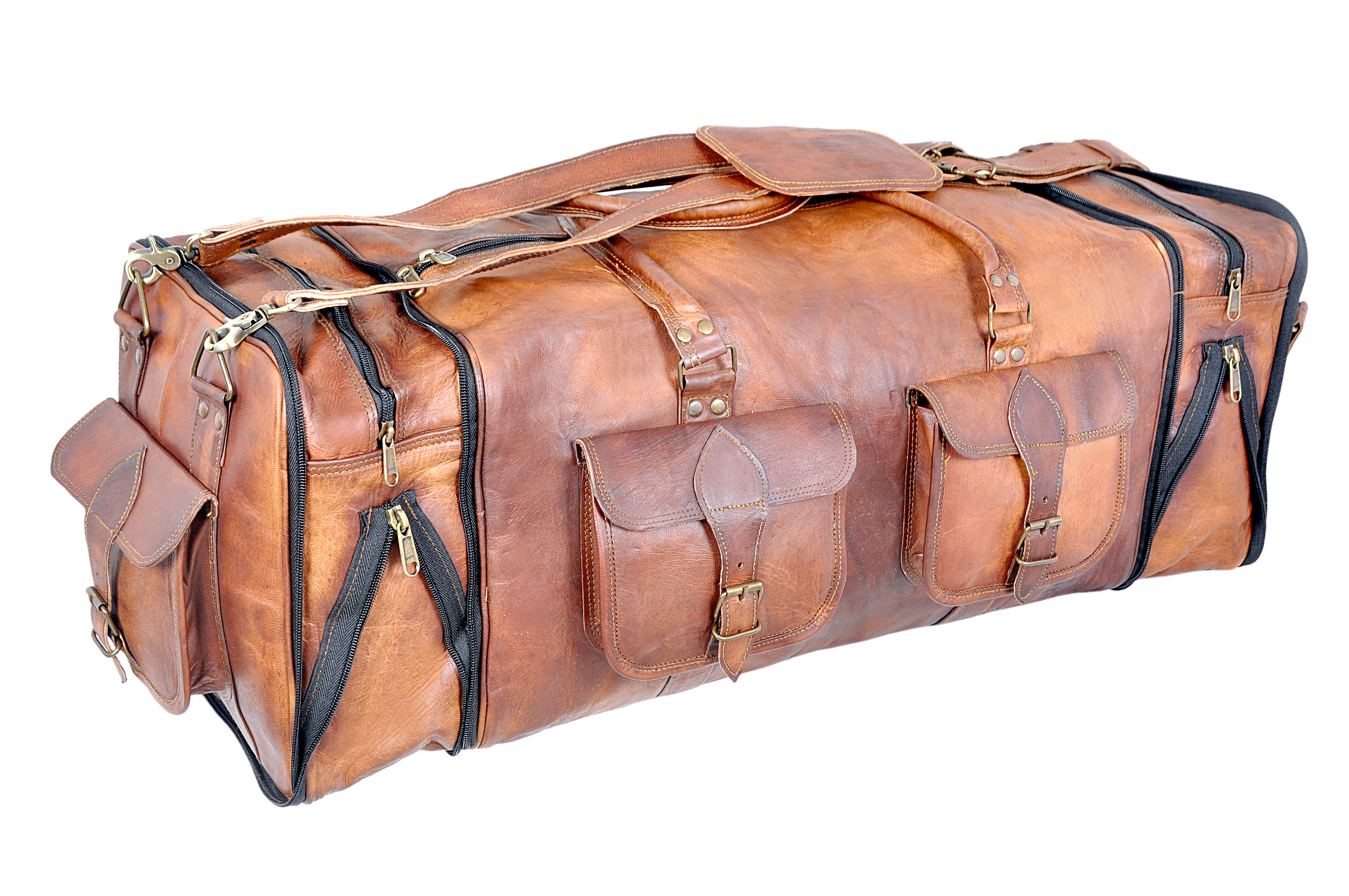 New Mens 30" Vintage Leather Luggage Genuine Brown Duffel Weekend Gym Travel Bag